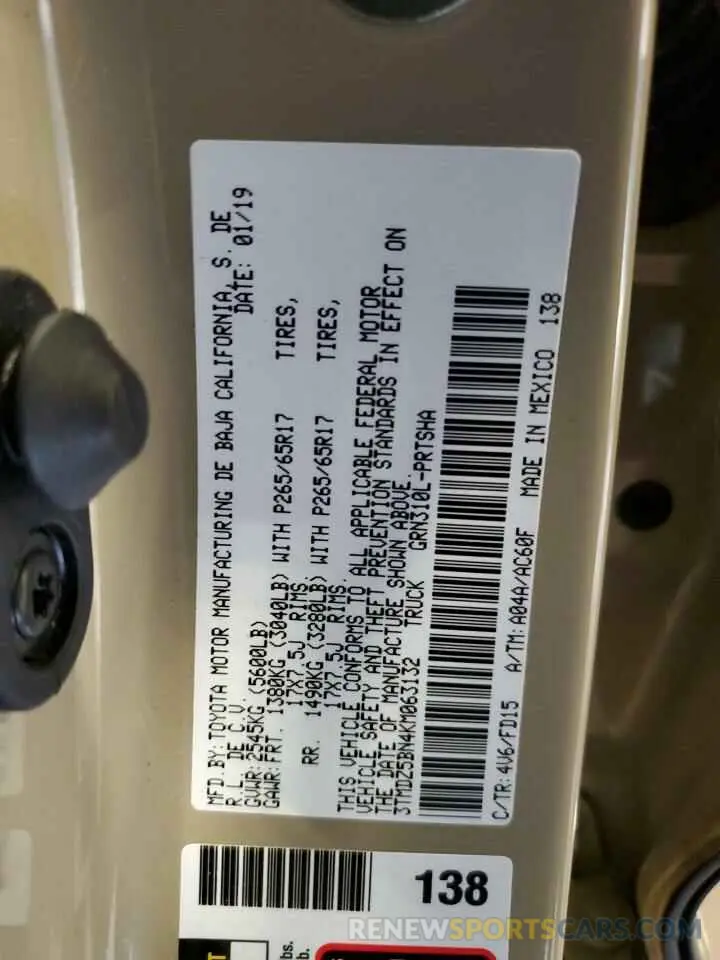 13 Photograph of a damaged car 3TMDZ5BN4KM063132 TOYOTA TACOMA 2019