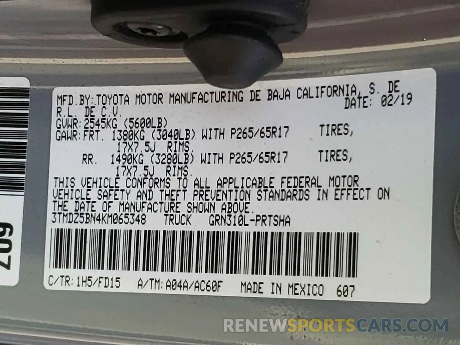 10 Photograph of a damaged car 3TMDZ5BN4KM065348 TOYOTA TACOMA 2019