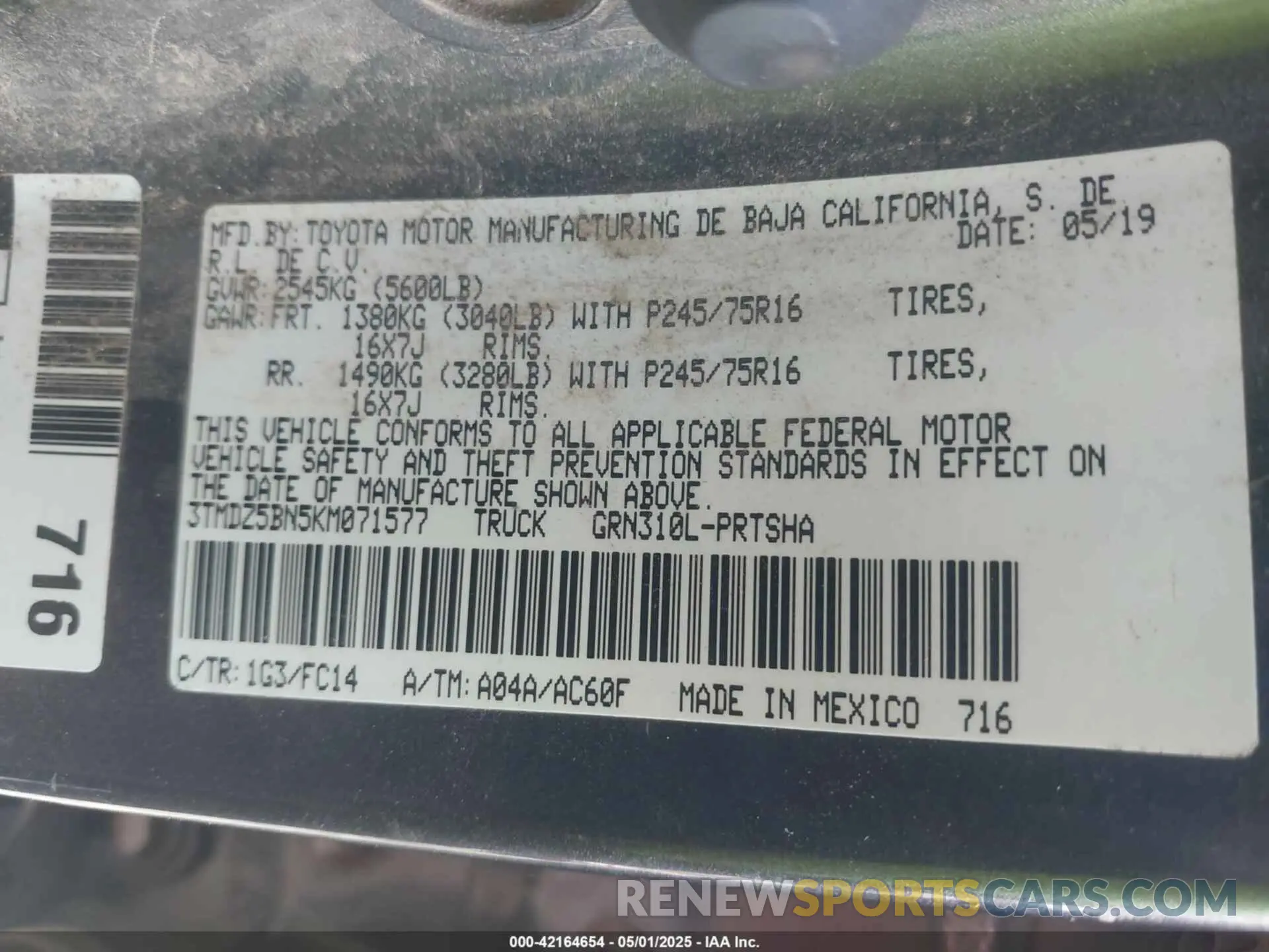 9 Photograph of a damaged car 3TMDZ5BN5KM071577 TOYOTA TACOMA 2019