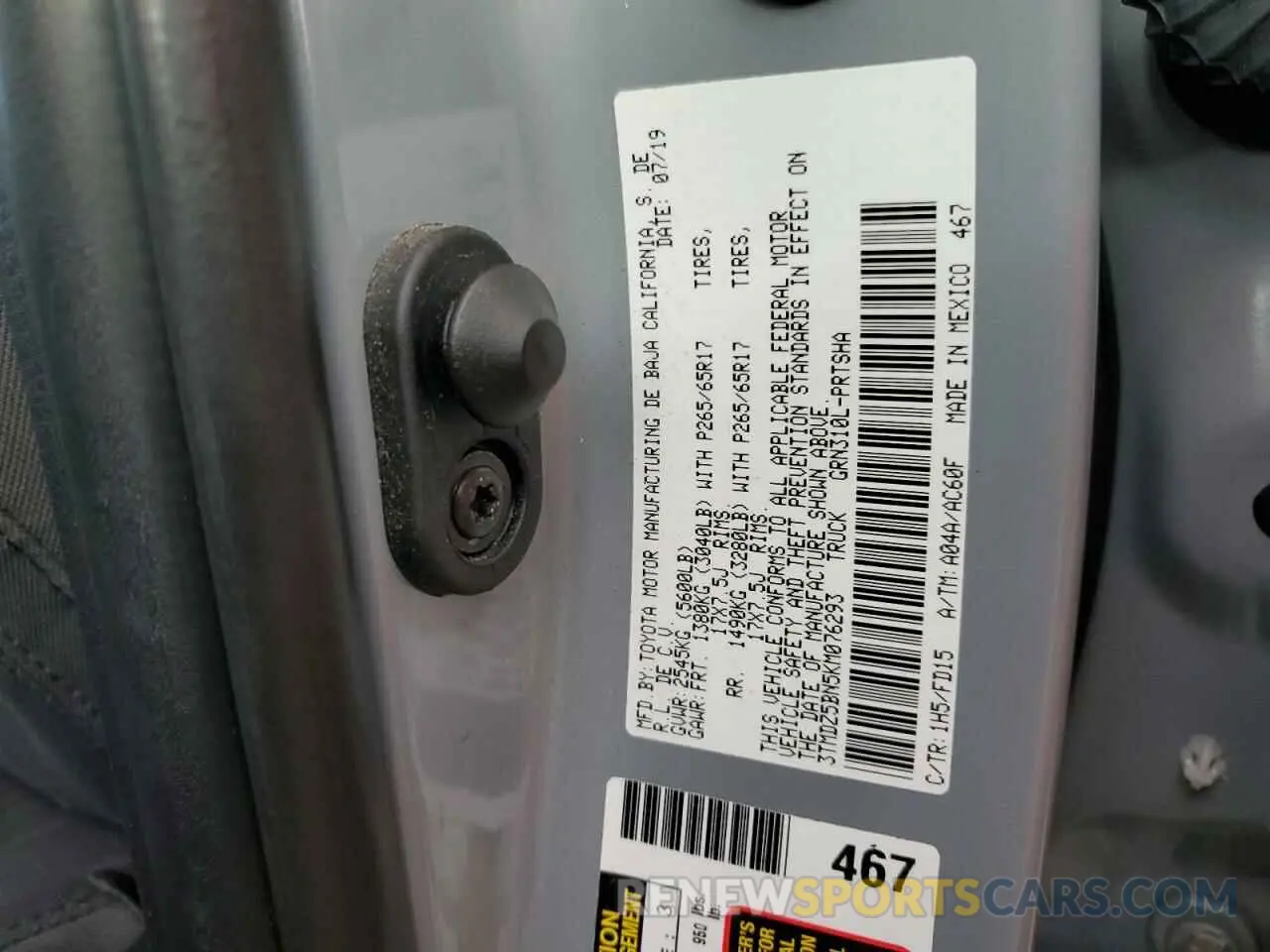 12 Photograph of a damaged car 3TMDZ5BN5KM076293 TOYOTA TACOMA 2019