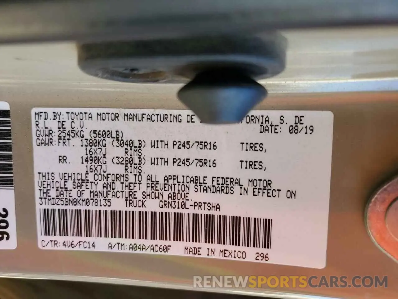 13 Photograph of a damaged car 3TMDZ5BN8KM078135 TOYOTA TACOMA 2019
