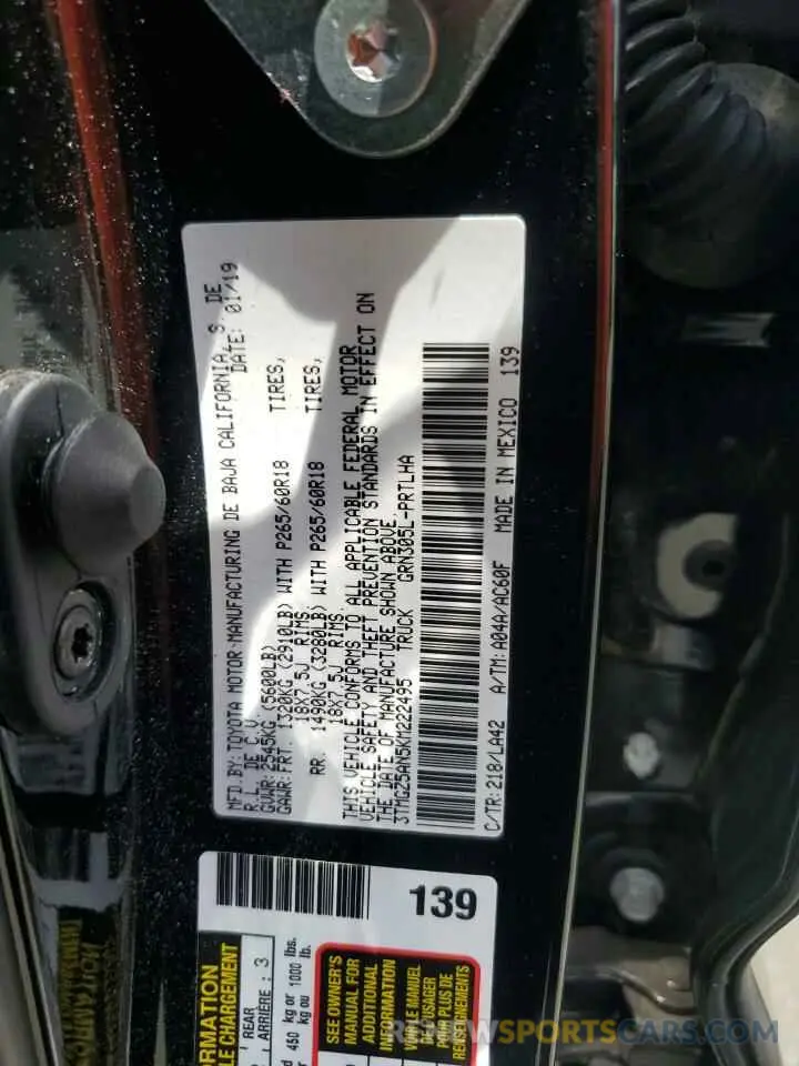 12 Photograph of a damaged car 3TMGZ5AN5KM222495 TOYOTA TACOMA 2019