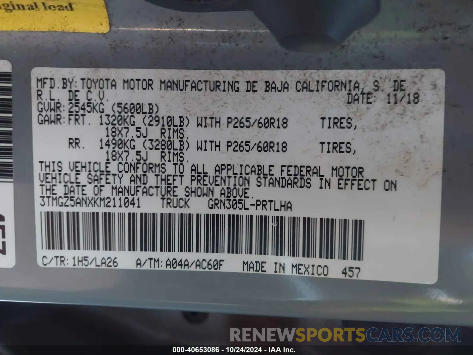 9 Photograph of a damaged car 3TMGZ5ANXKM211041 TOYOTA TACOMA 2019