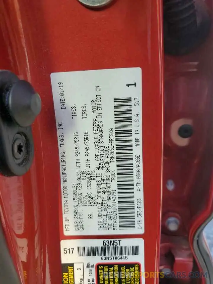 12 Photograph of a damaged car 5TFAX5GN1KX143791 TOYOTA TACOMA 2019