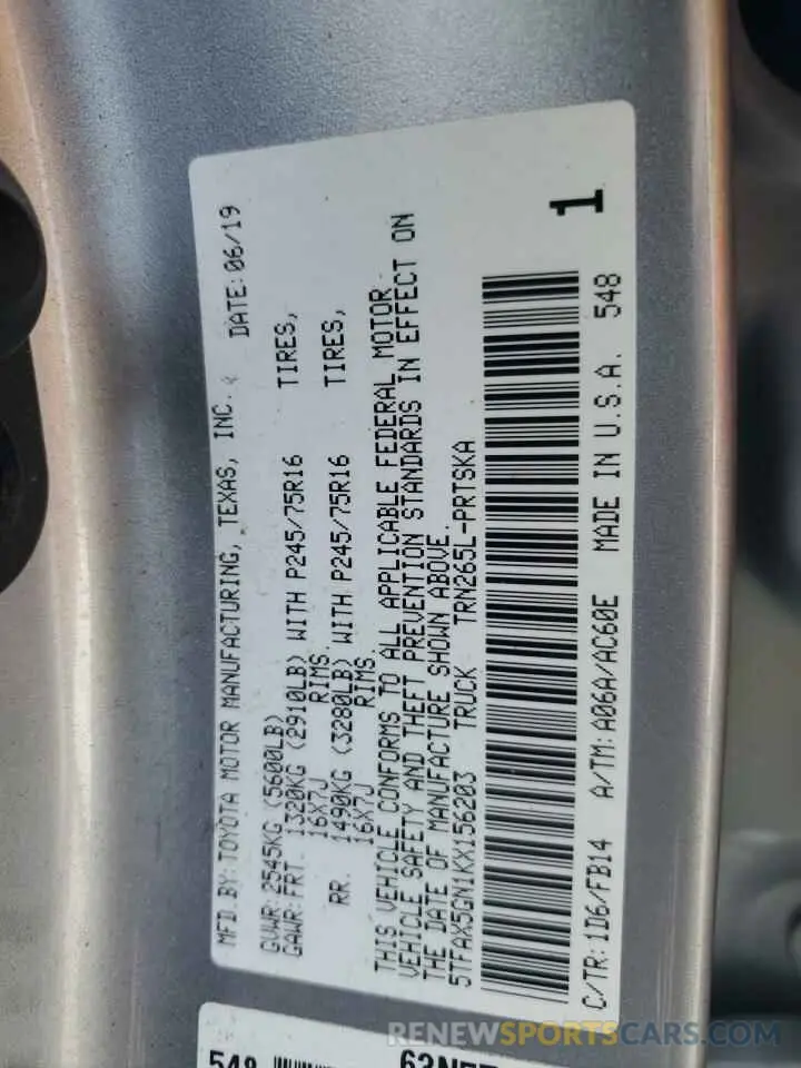 12 Photograph of a damaged car 5TFAX5GN1KX156203 TOYOTA TACOMA 2019