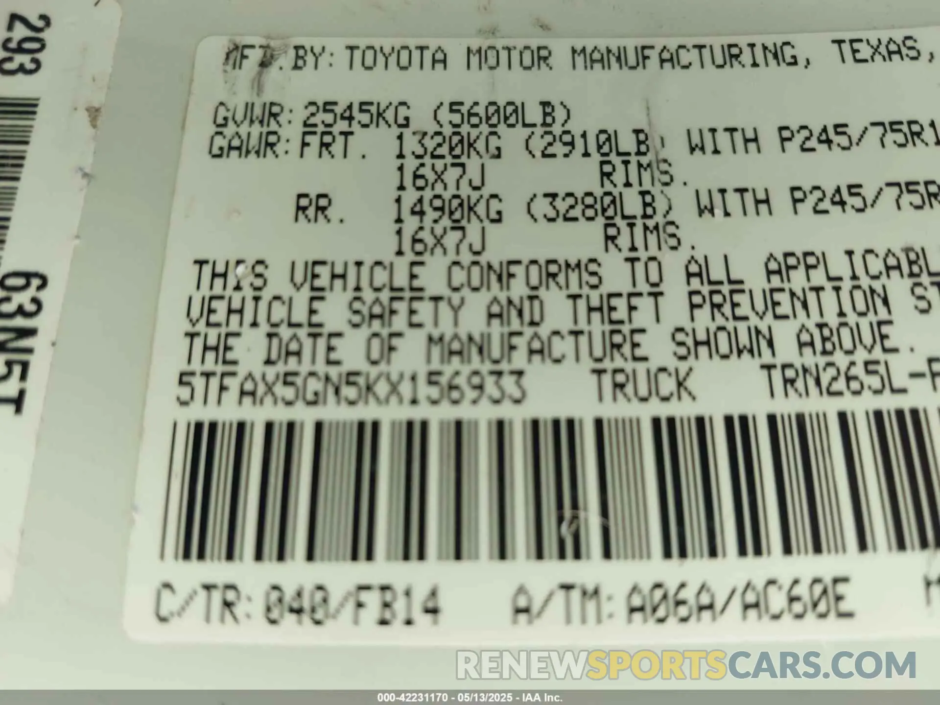 9 Photograph of a damaged car 5TFAX5GN5KX156933 TOYOTA TACOMA 2019
