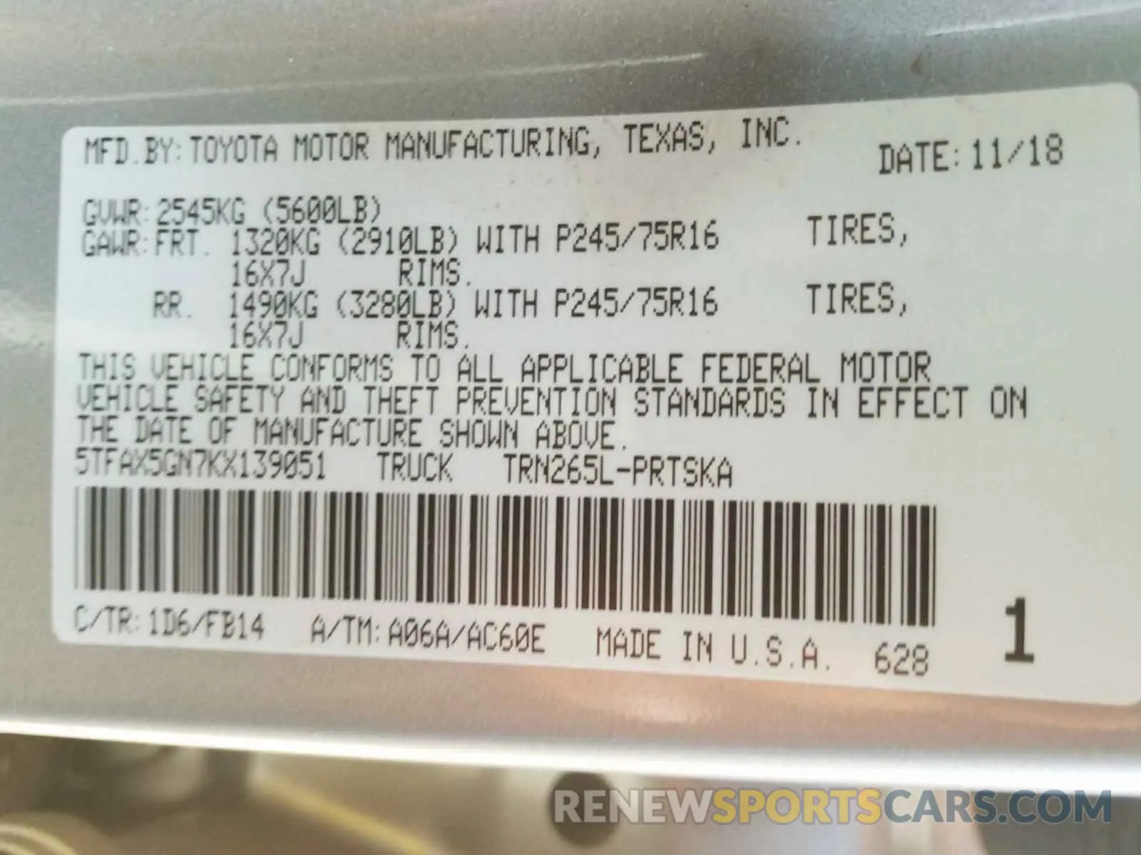 10 Photograph of a damaged car 5TFAX5GN7KX139051 TOYOTA TACOMA 2019