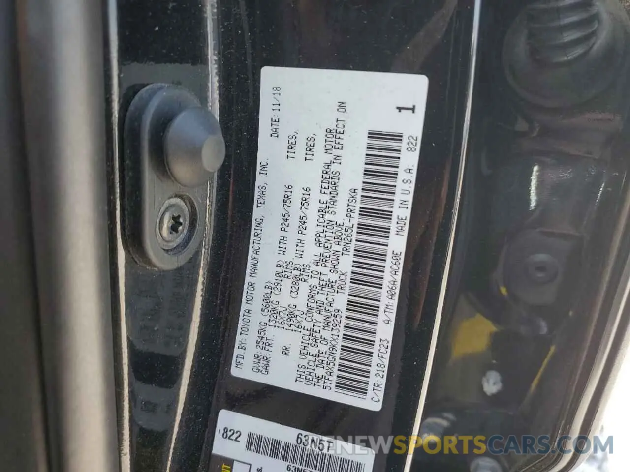 12 Photograph of a damaged car 5TFAX5GN9KX139259 TOYOTA TACOMA 2019