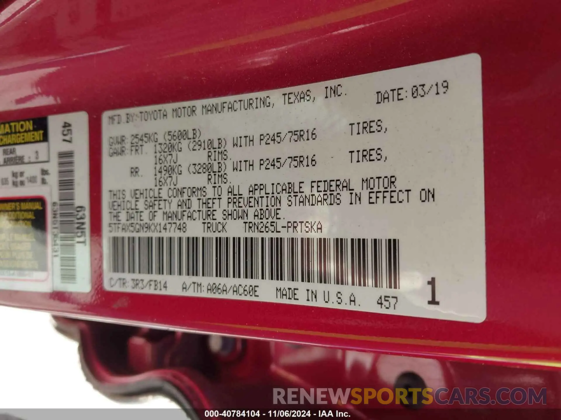 9 Photograph of a damaged car 5TFAX5GN9KX147748 TOYOTA TACOMA 2019