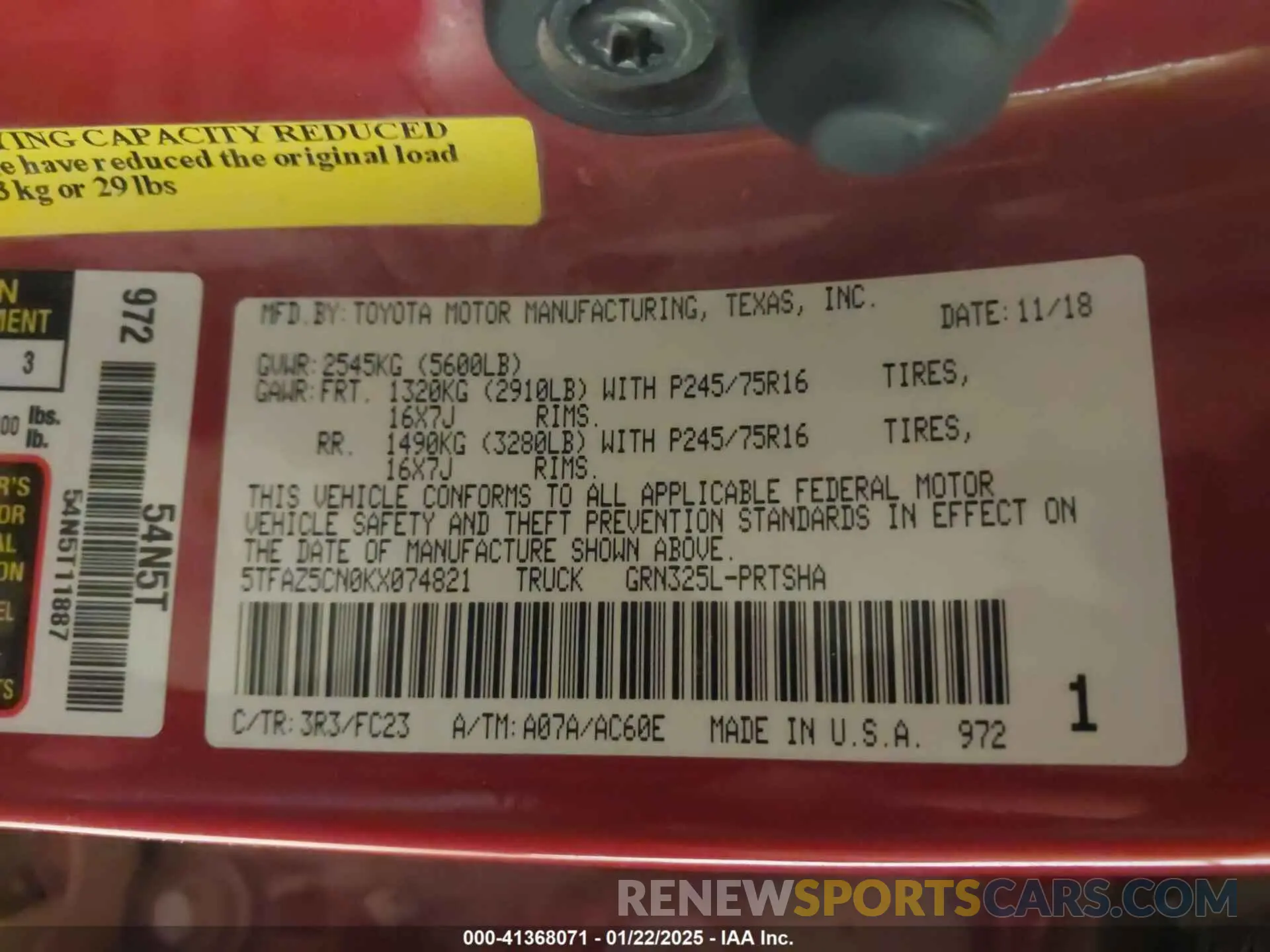 9 Photograph of a damaged car 5TFAZ5CN0KX074821 TOYOTA TACOMA 2019