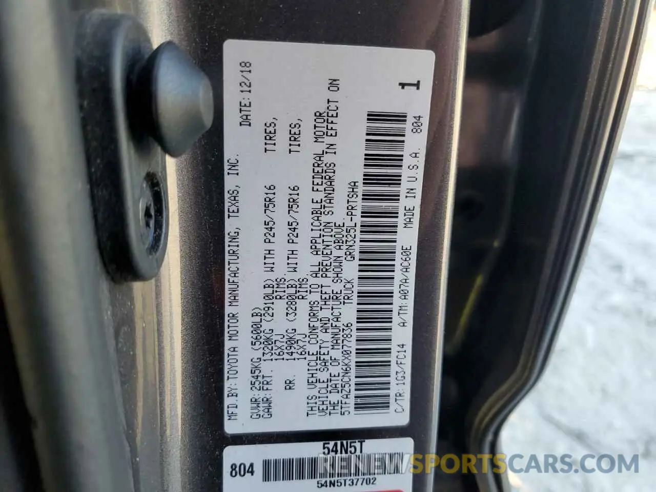 12 Photograph of a damaged car 5TFAZ5CN6KX077836 TOYOTA TACOMA 2019