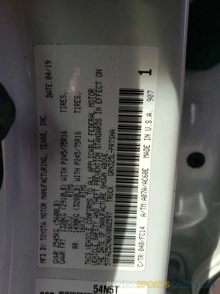 14 Photograph of a damaged car 5TFAZ5CN6KX082597 TOYOTA TACOMA 2019