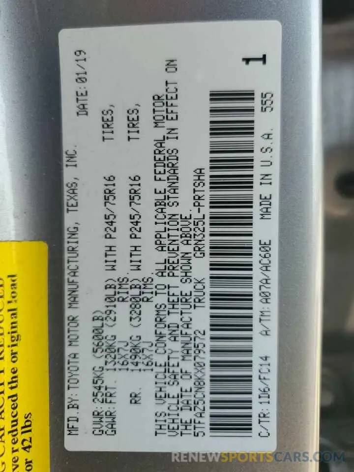 14 Photograph of a damaged car 5TFAZ5CN8KX079572 TOYOTA TACOMA 2019
