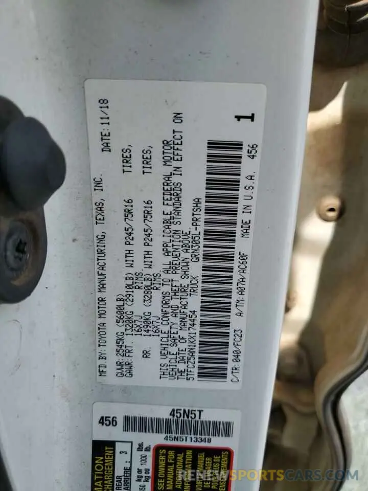 12 Photograph of a damaged car 5TFCZ5AN1KX174454 TOYOTA TACOMA 2019