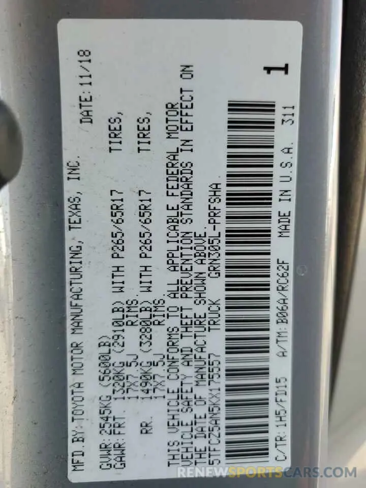 12 Photograph of a damaged car 5TFCZ5AN5KX175557 TOYOTA TACOMA 2019