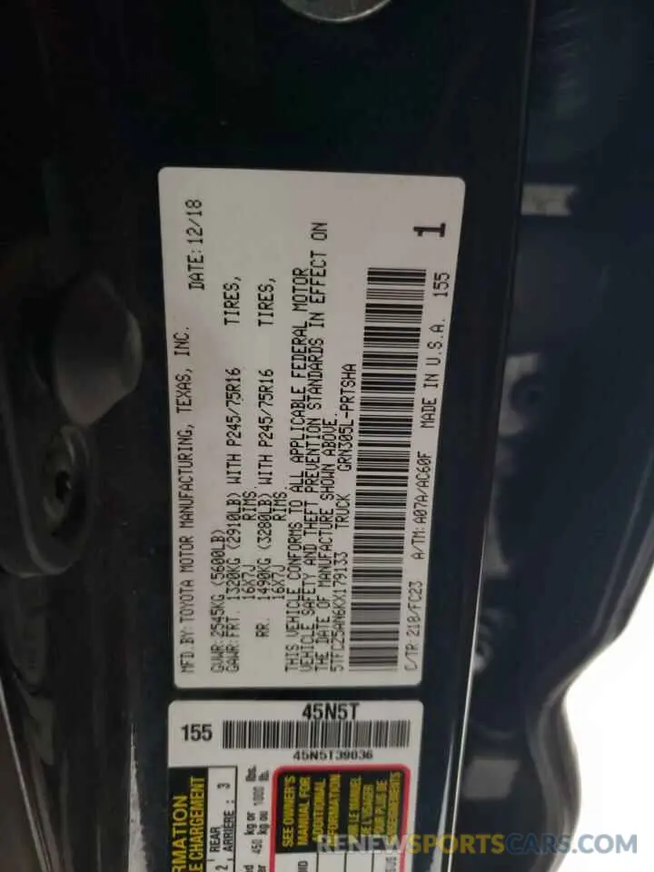 15 Photograph of a damaged car 5TFCZ5AN6KX179133 TOYOTA TACOMA 2019