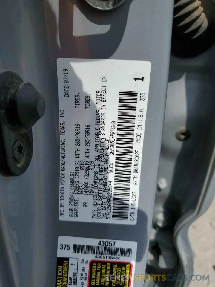 13 Photograph of a damaged car 5TFCZ5AN9KX205644 TOYOTA TACOMA 2019