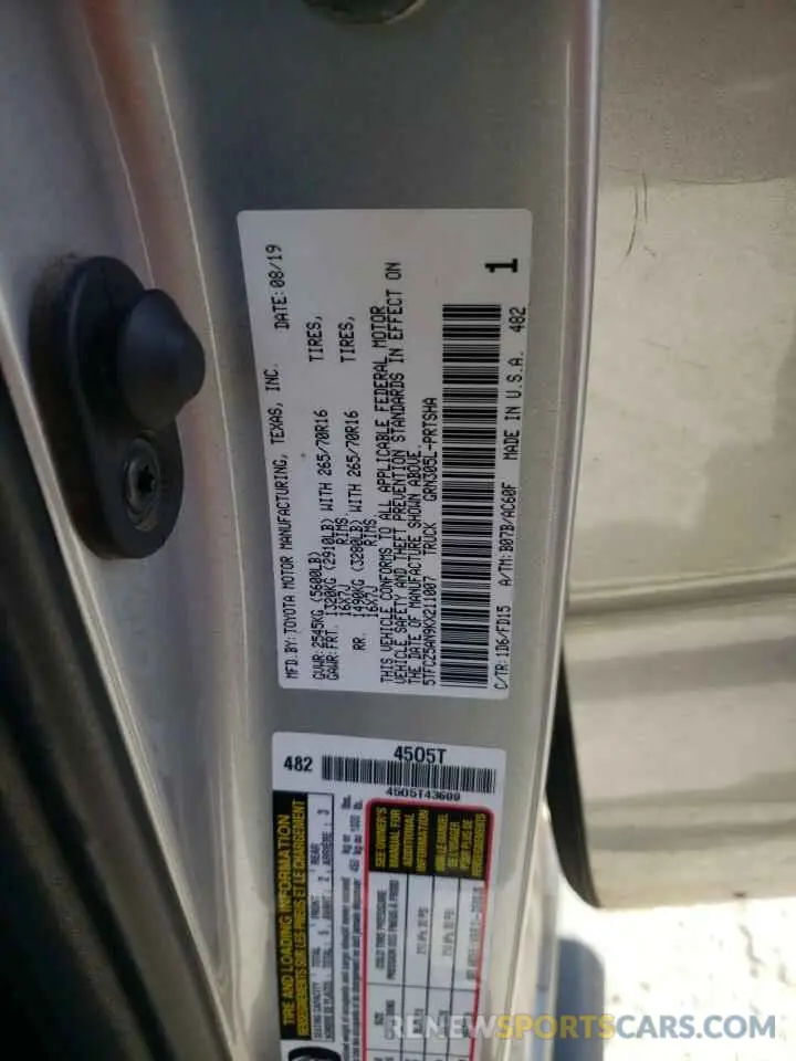12 Photograph of a damaged car 5TFCZ5AN9KX211007 TOYOTA TACOMA 2019
