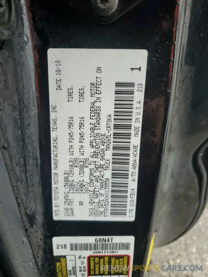 12 Photograph of a damaged car 5TFRX5GN1KX135550 TOYOTA TACOMA 2019