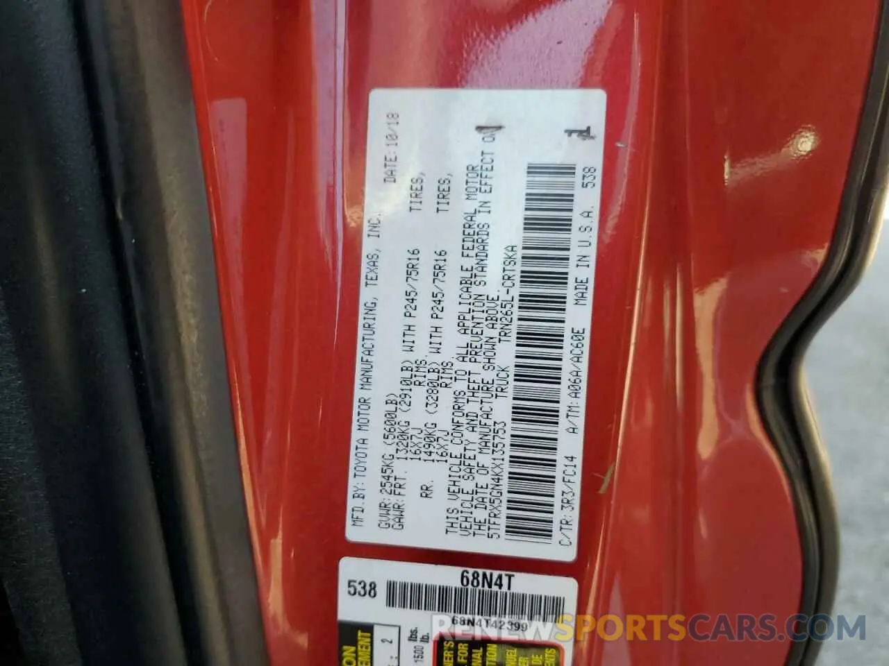 12 Photograph of a damaged car 5TFRX5GN4KX135753 TOYOTA TACOMA 2019