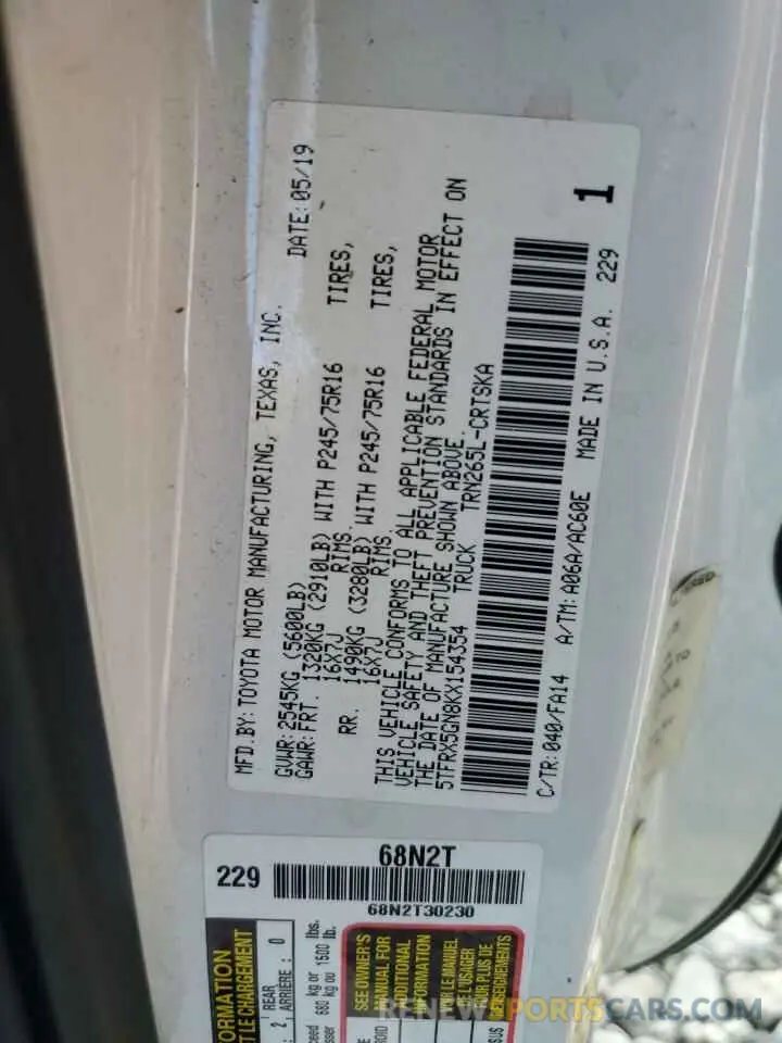 12 Photograph of a damaged car 5TFRX5GN8KX154354 TOYOTA TACOMA 2019