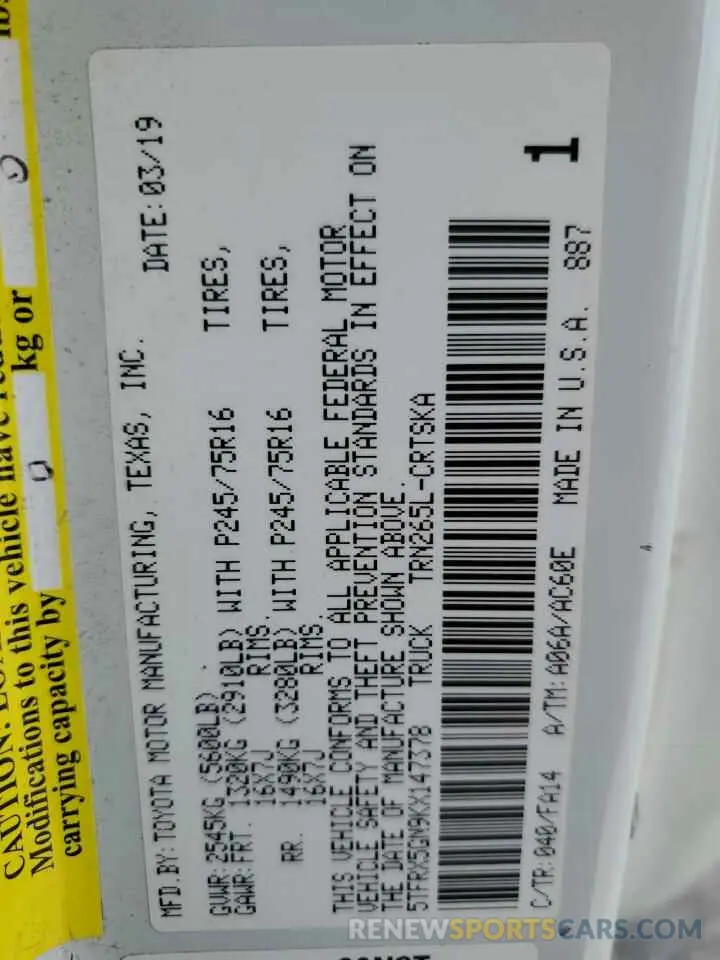 15 Photograph of a damaged car 5TFRX5GN9KX147378 TOYOTA TACOMA 2019