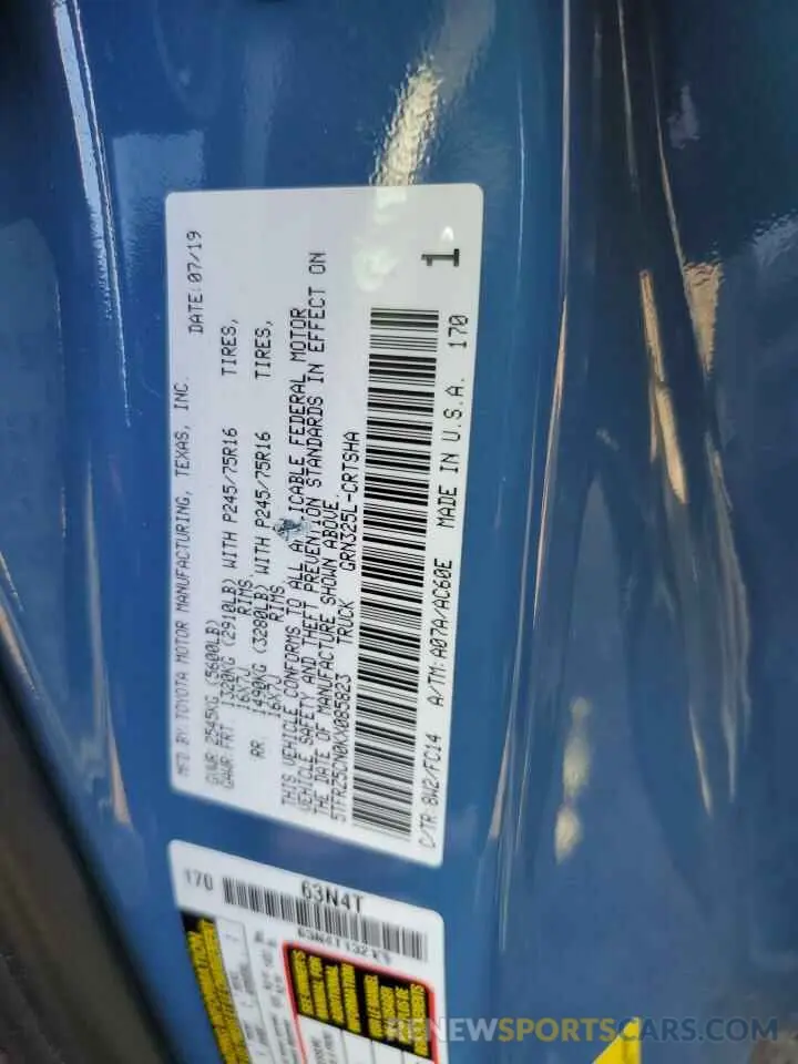 12 Photograph of a damaged car 5TFRZ5CN0KX085823 TOYOTA TACOMA 2019