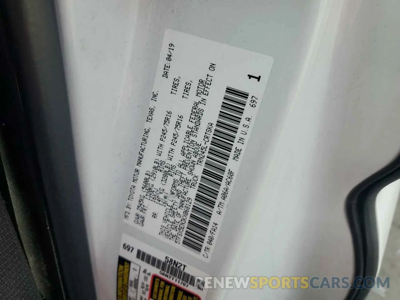 12 Photograph of a damaged car 5TFSX5EN3KX068129 TOYOTA TACOMA 2019