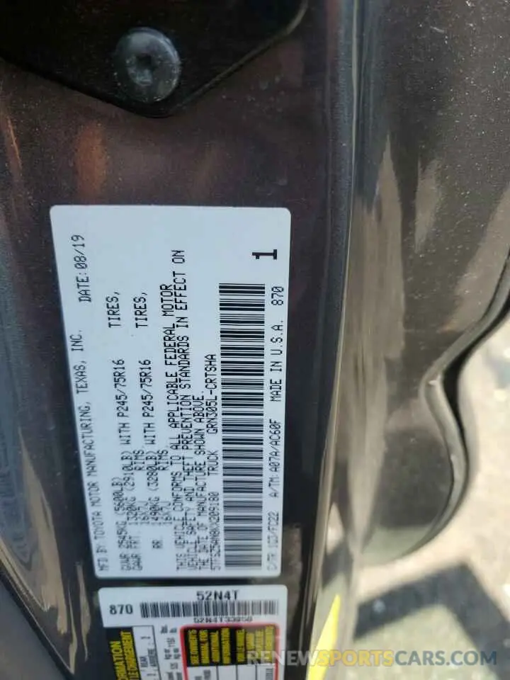12 Photograph of a damaged car 5TFSZ5AN8KX209180 TOYOTA TACOMA 2019
