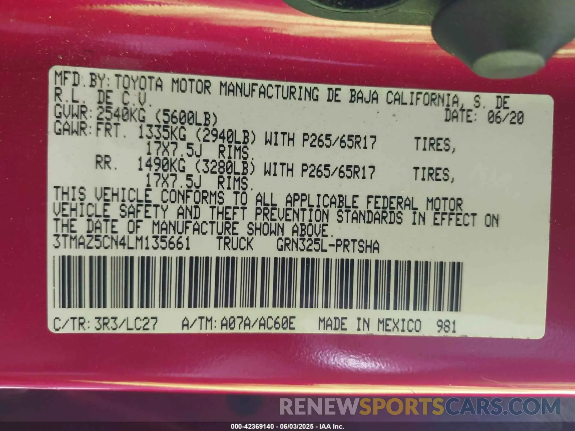 9 Photograph of a damaged car 3TMAZ5CN4LM135661 TOYOTA TACOMA 2020