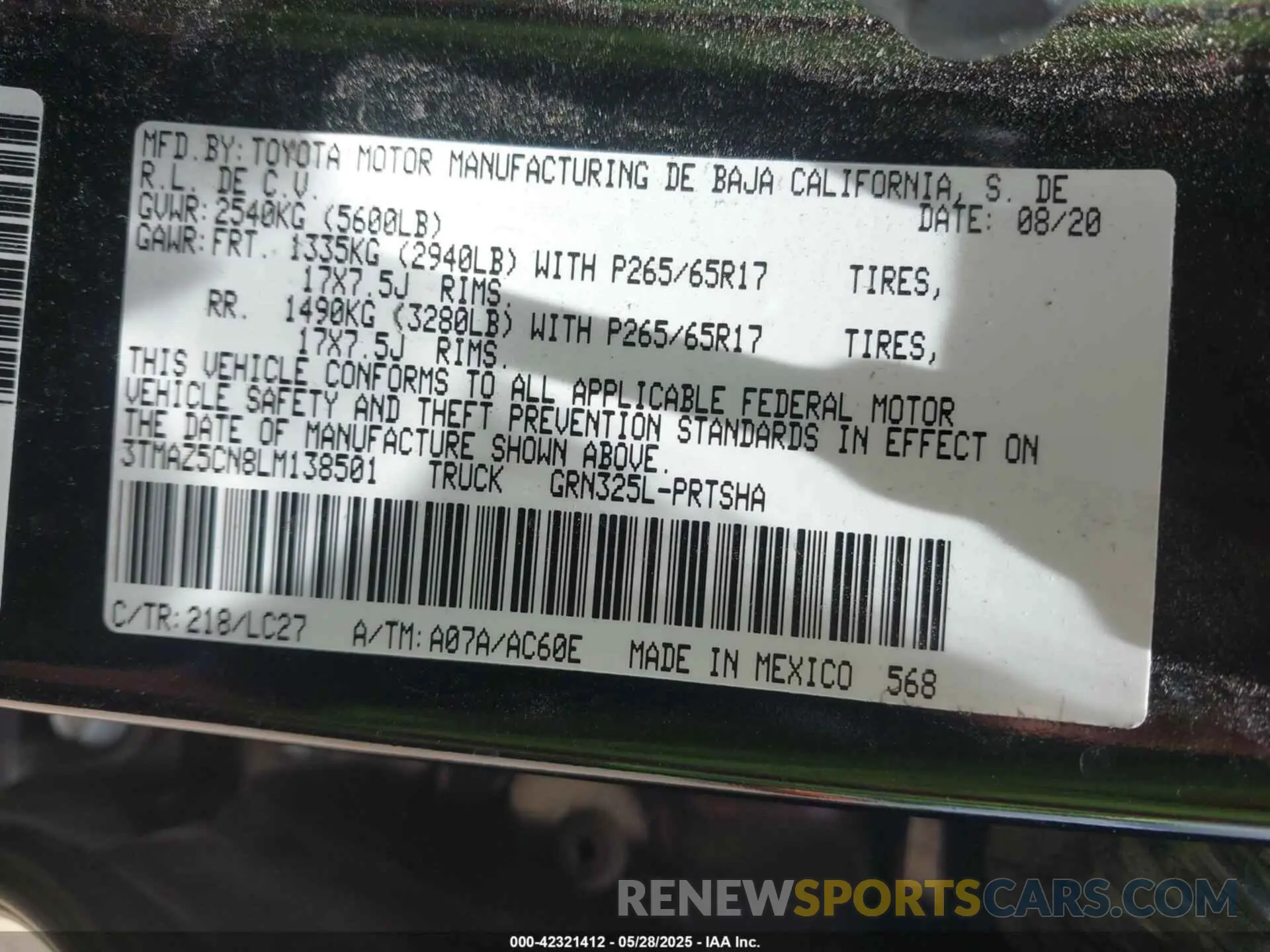 9 Photograph of a damaged car 3TMAZ5CN8LM138501 TOYOTA TACOMA 2020