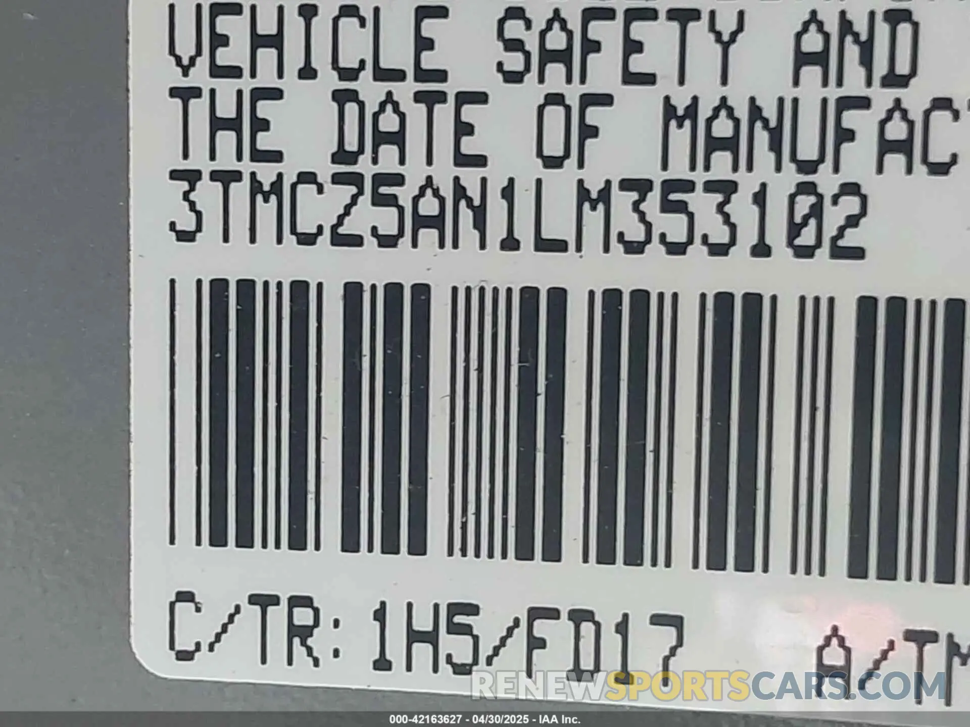 9 Photograph of a damaged car 3TMCZ5AN1LM353102 TOYOTA TACOMA 2020