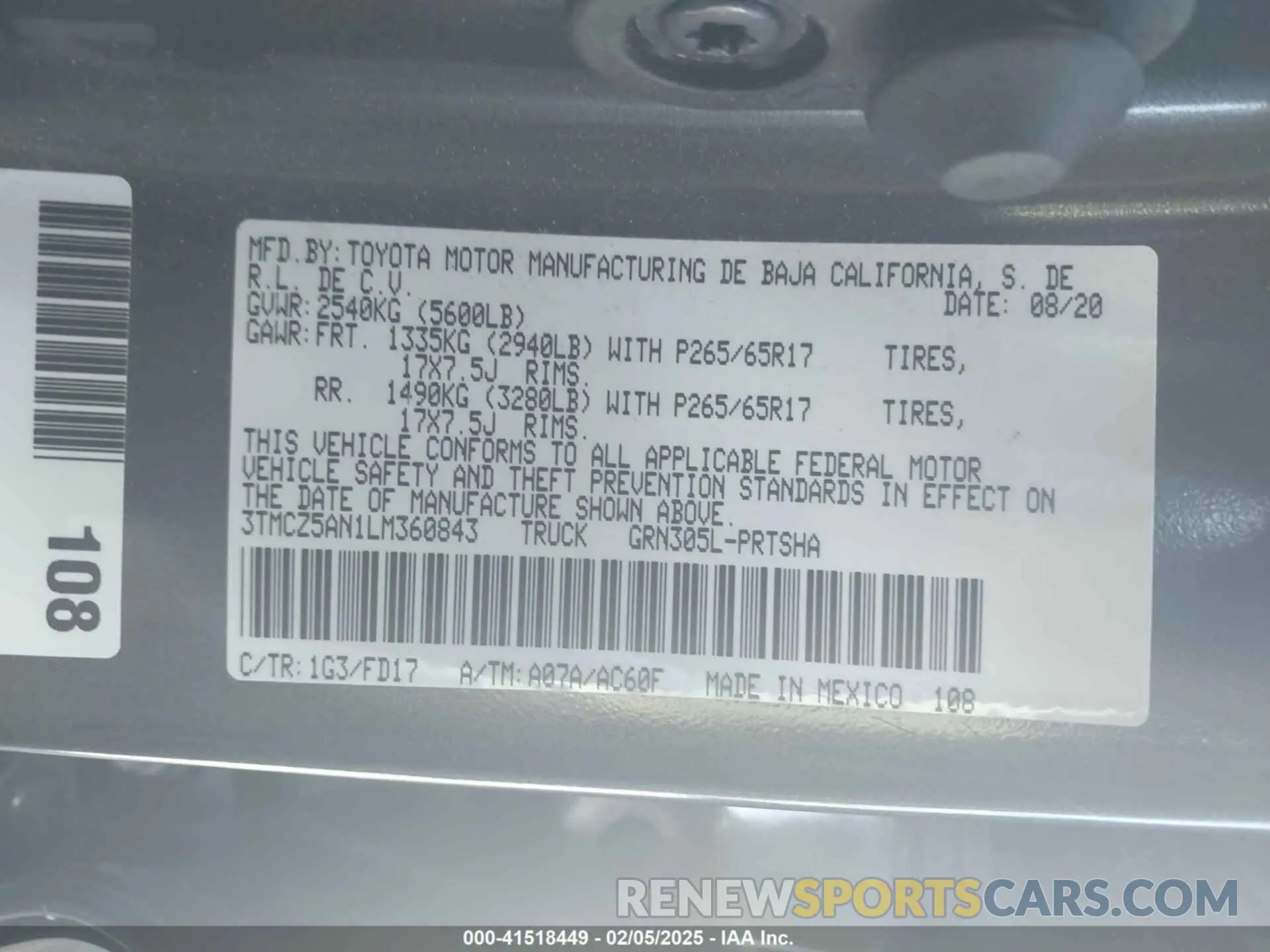 9 Photograph of a damaged car 3TMCZ5AN1LM360843 TOYOTA TACOMA 2020