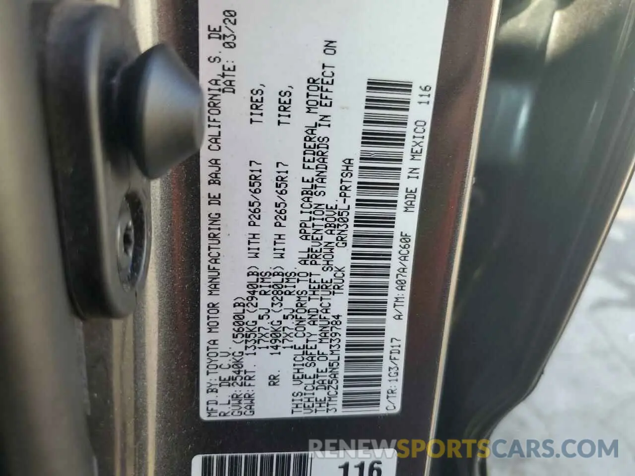 13 Photograph of a damaged car 3TMCZ5AN5LM339784 TOYOTA TACOMA 2020