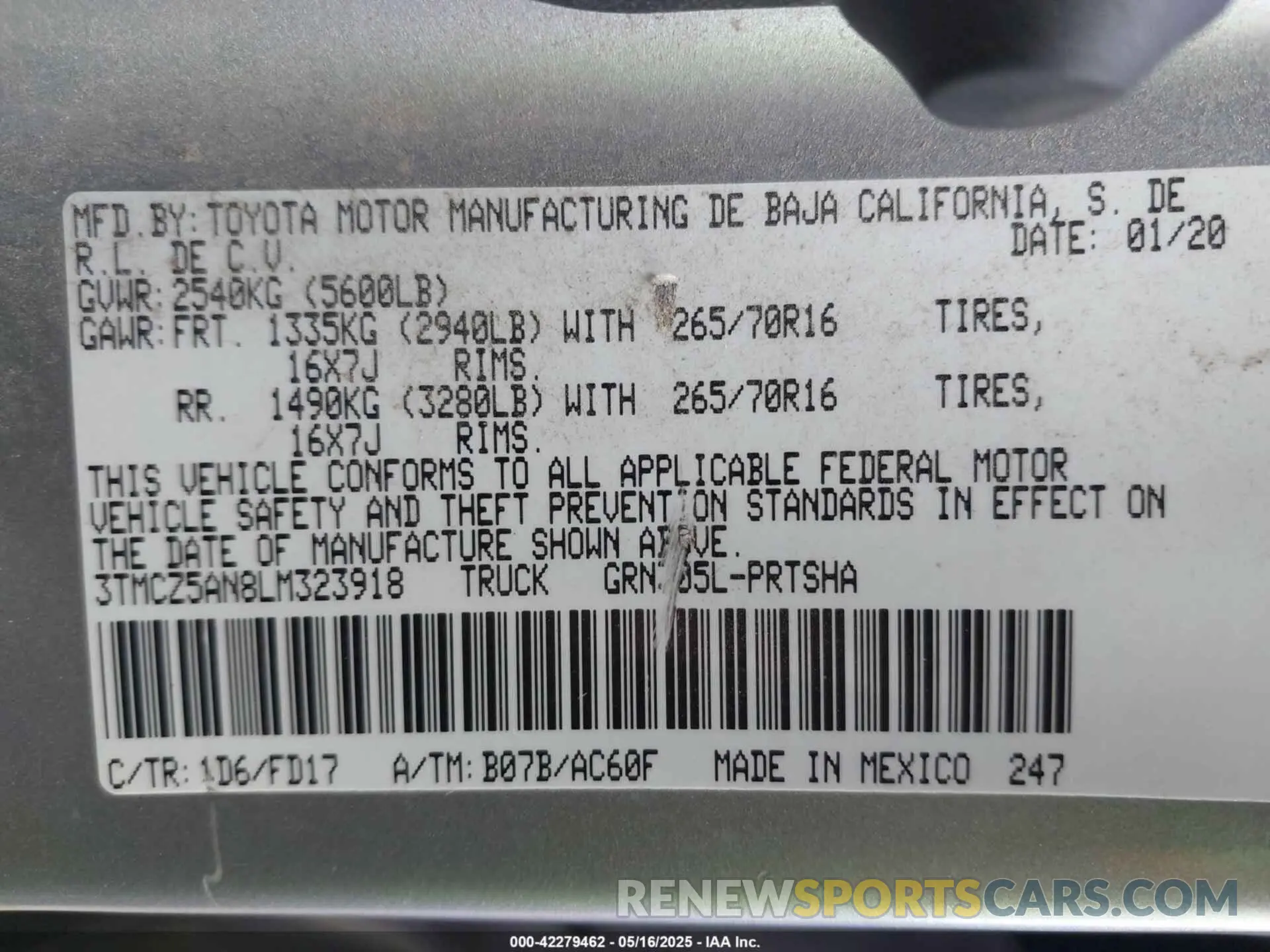 9 Photograph of a damaged car 3TMCZ5AN8LM323918 TOYOTA TACOMA 2020