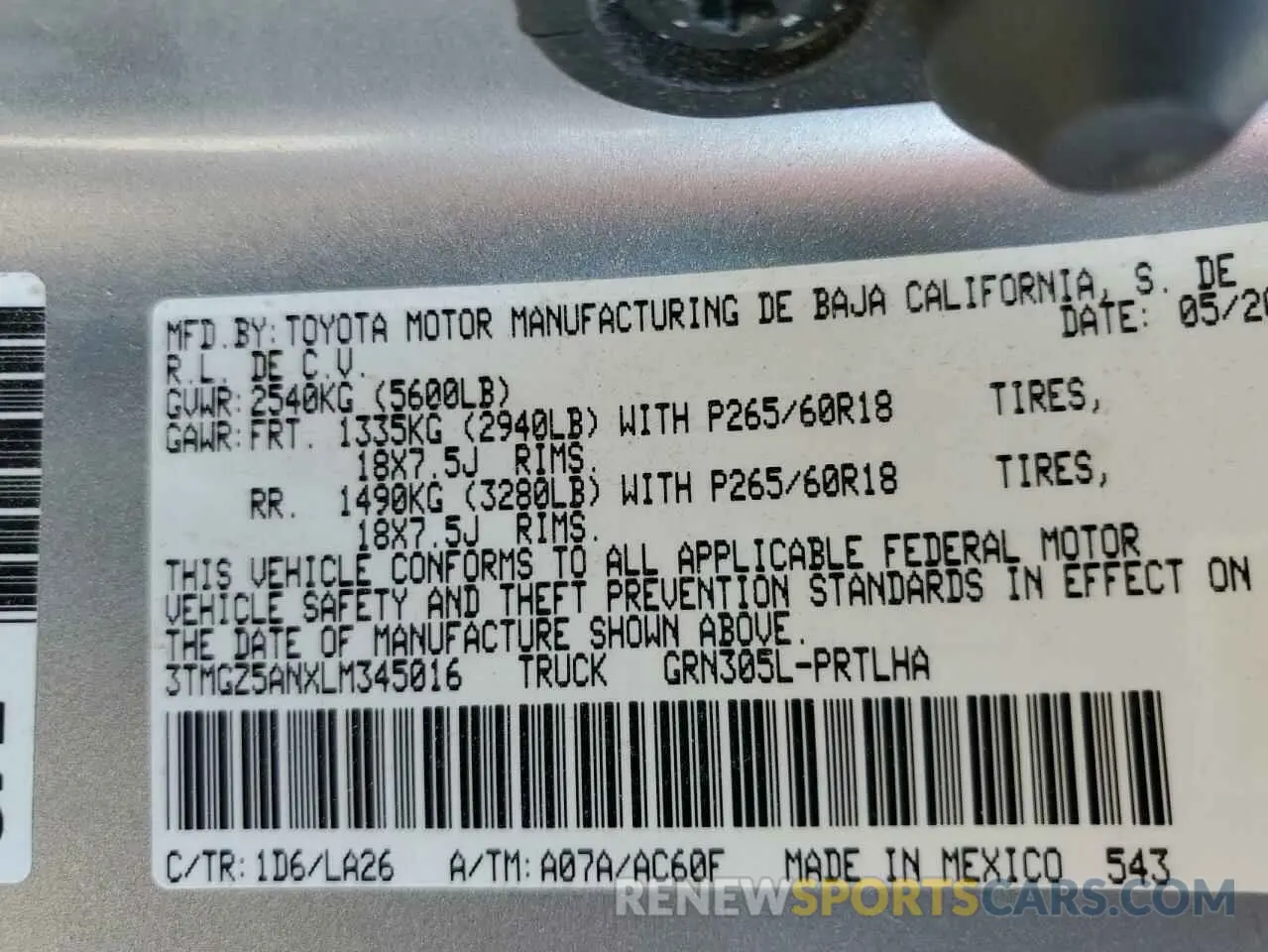 12 Photograph of a damaged car 3TMGZ5ANXLM345016 TOYOTA TACOMA 2020