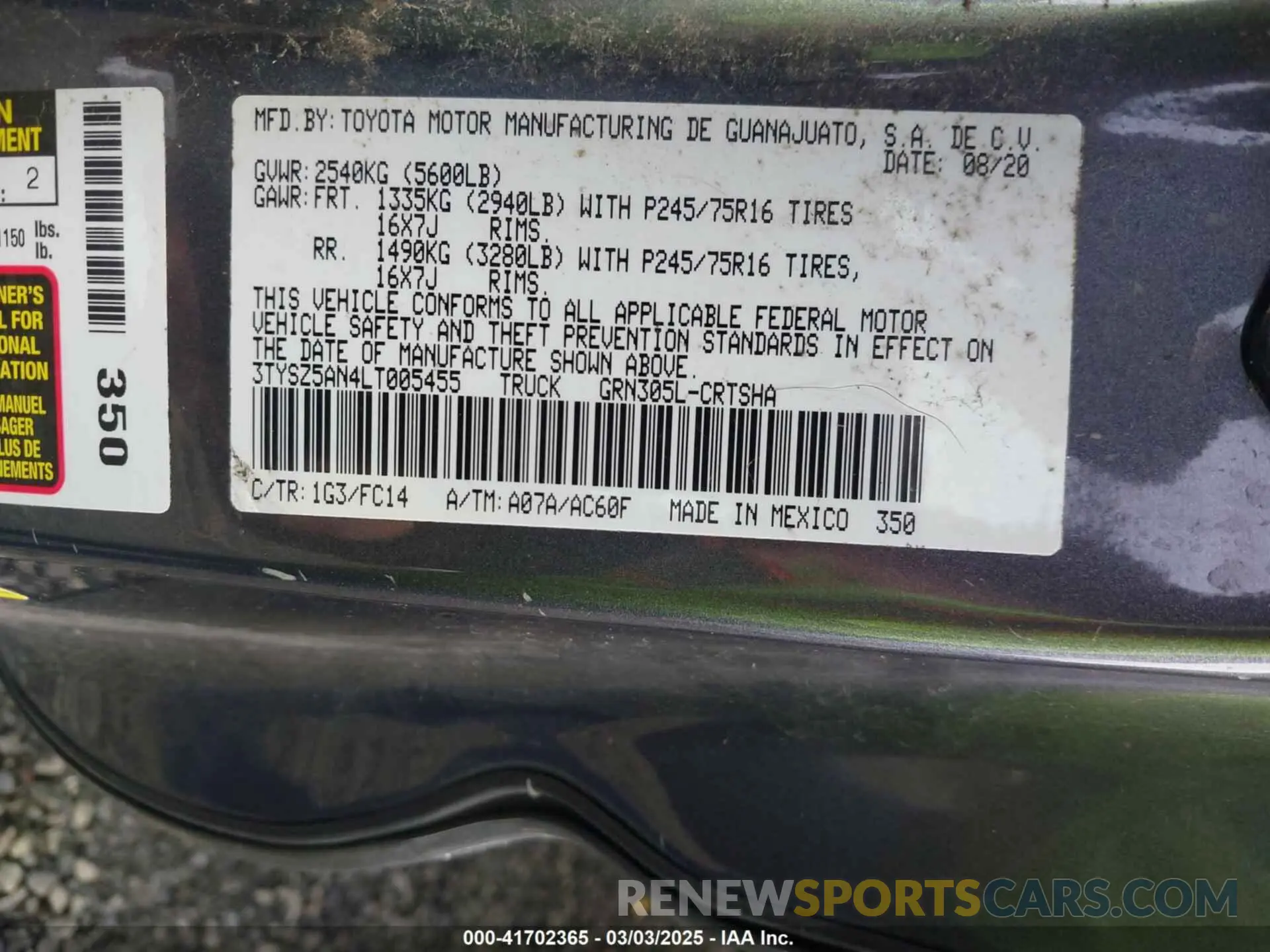 9 Photograph of a damaged car 3TYSZ5AN4LT005455 TOYOTA TACOMA 2020