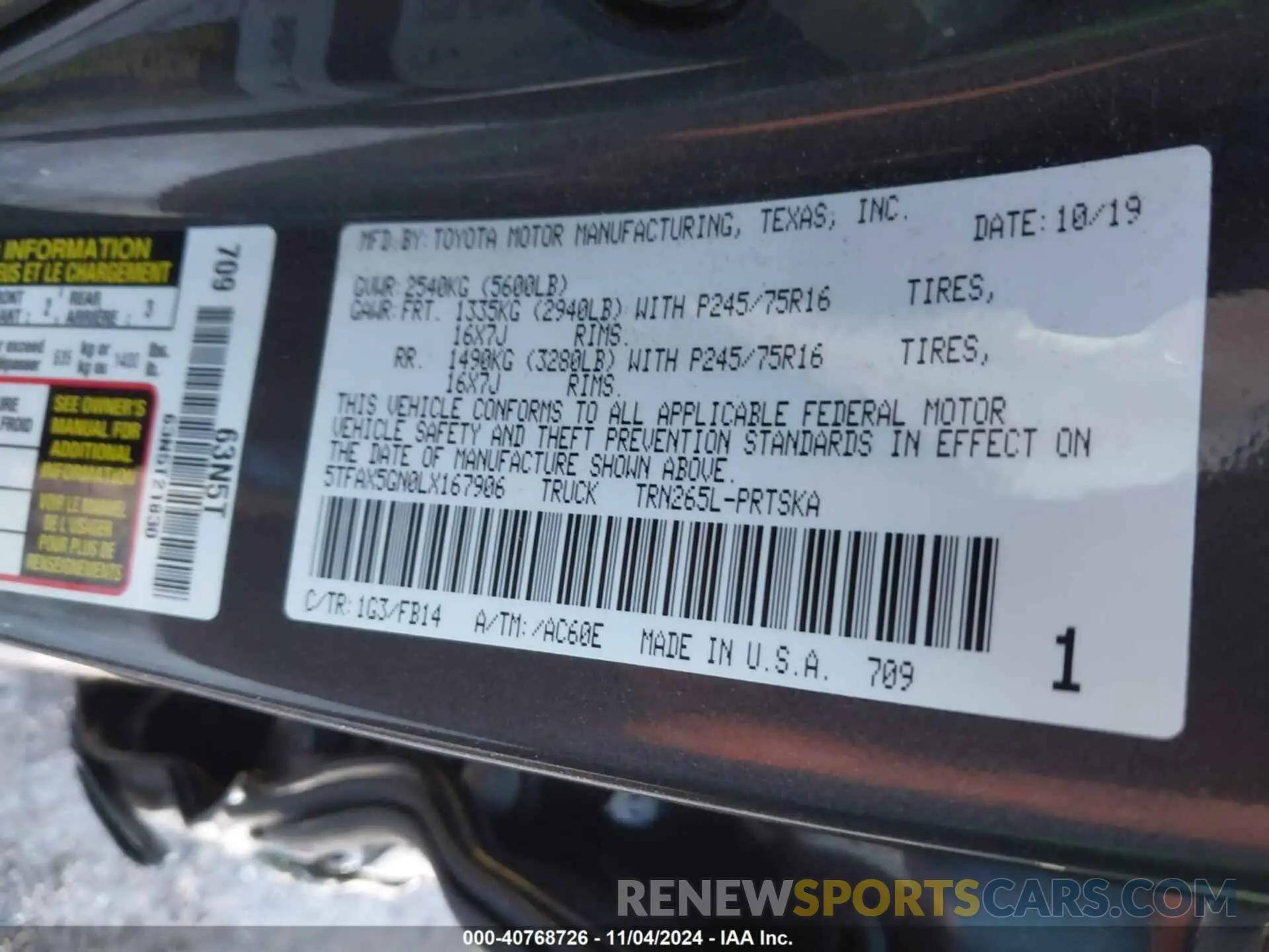 9 Photograph of a damaged car 5TFAX5GN0LX167906 TOYOTA TACOMA 2020