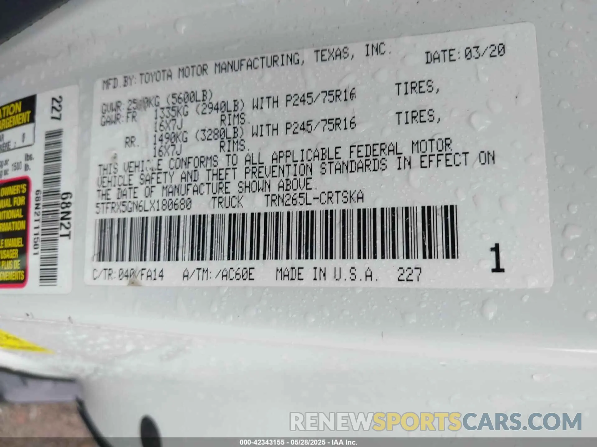 9 Photograph of a damaged car 5TFRX5GN6LX180680 TOYOTA TACOMA 2020