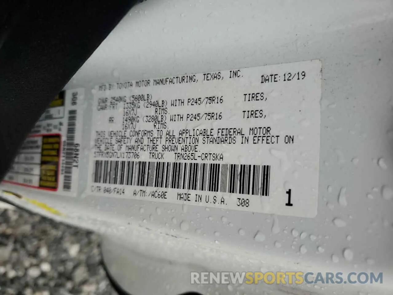 13 Photograph of a damaged car 5TFRX5GN7LX173706 TOYOTA TACOMA 2020