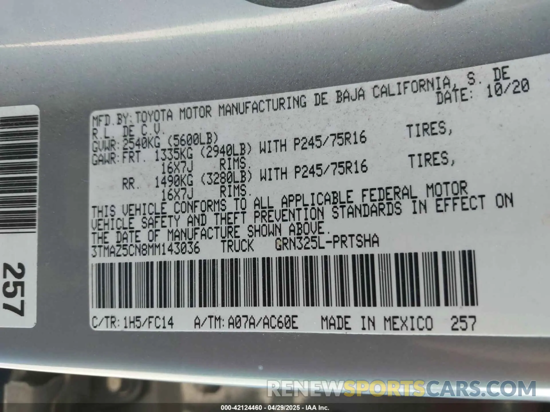 9 Photograph of a damaged car 3TMAZ5CN8MM143036 TOYOTA TACOMA 2021