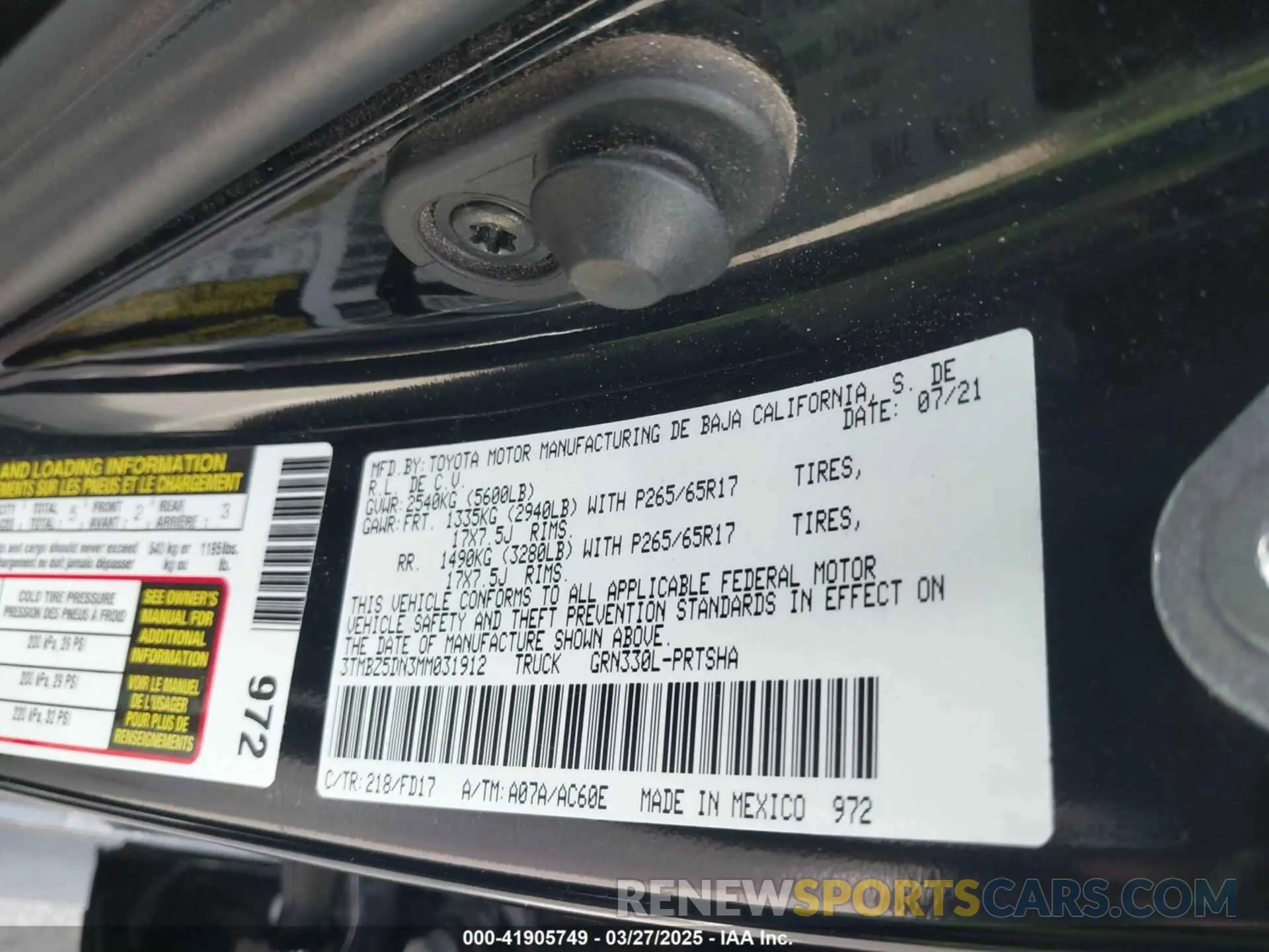 9 Photograph of a damaged car 3TMBZ5DN3MM031912 TOYOTA TACOMA 2021