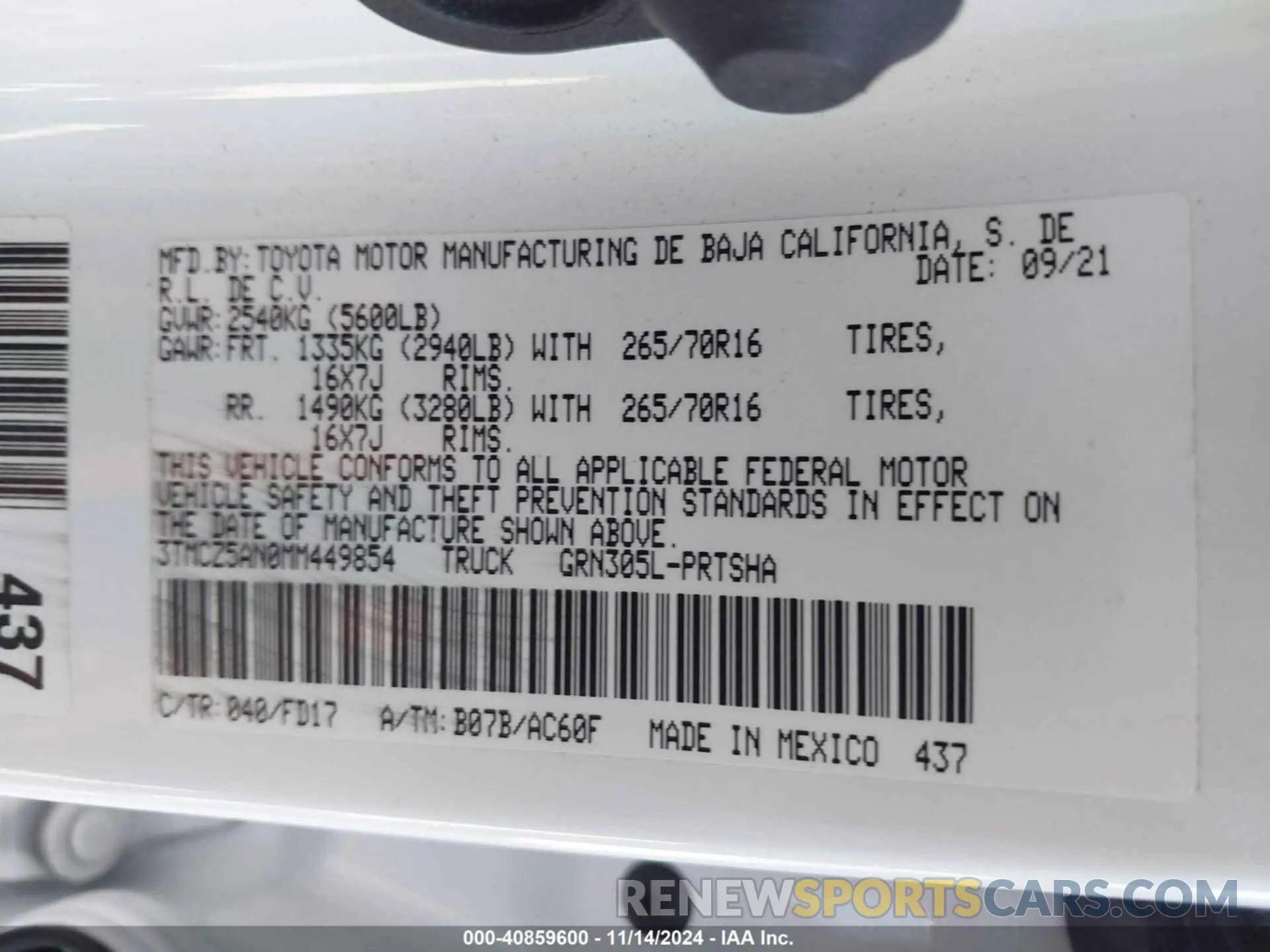 9 Photograph of a damaged car 3TMCZ5AN0MM449854 TOYOTA TACOMA 2021