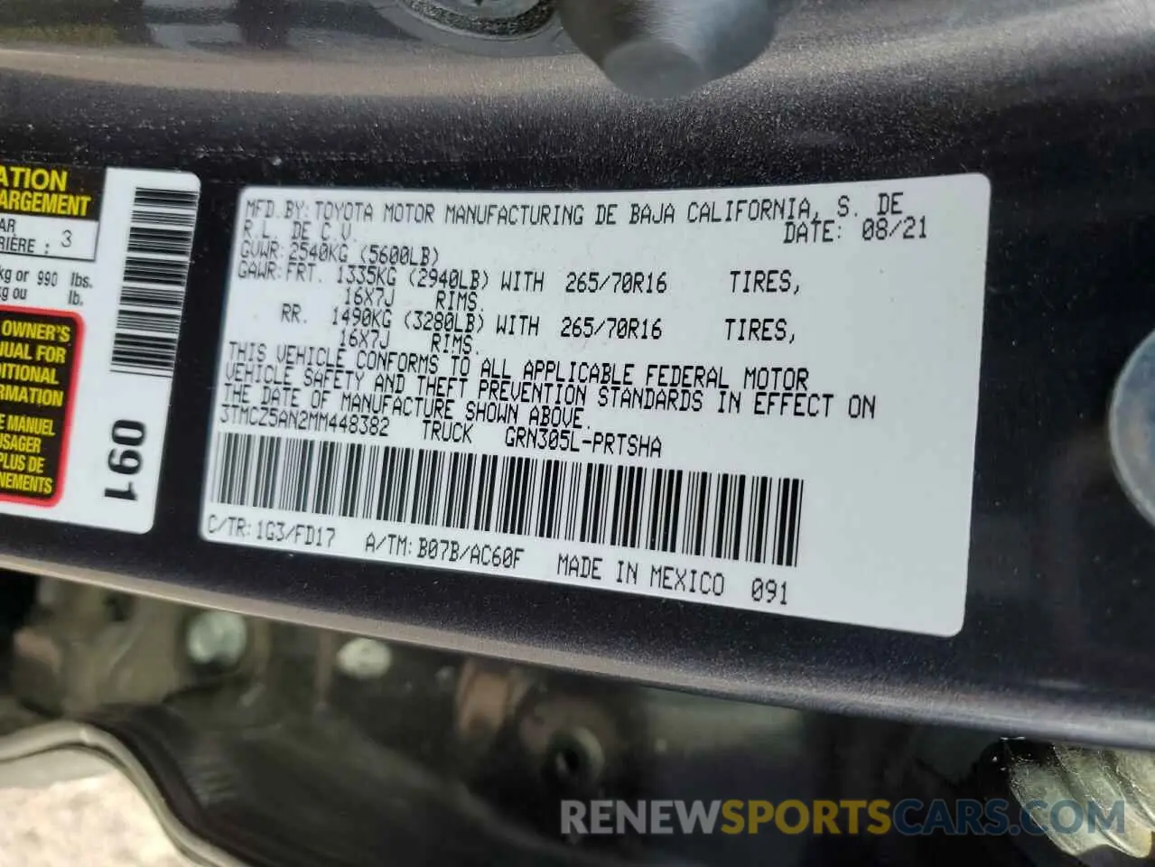 12 Photograph of a damaged car 3TMCZ5AN2MM448382 TOYOTA TACOMA 2021