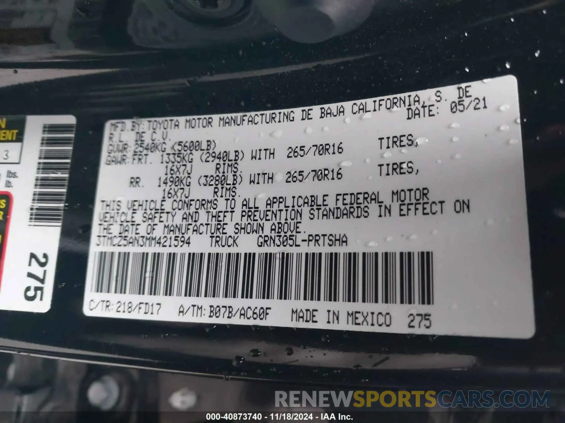 9 Photograph of a damaged car 3TMCZ5AN3MM421594 TOYOTA TACOMA 2021