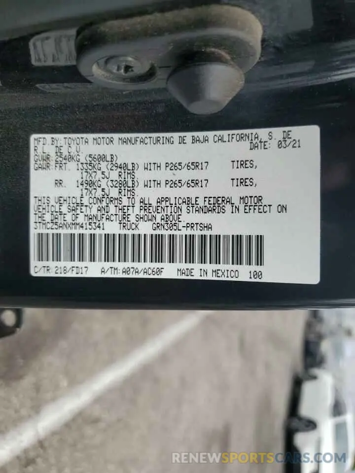 12 Photograph of a damaged car 3TMCZ5ANXMM415341 TOYOTA TACOMA 2021