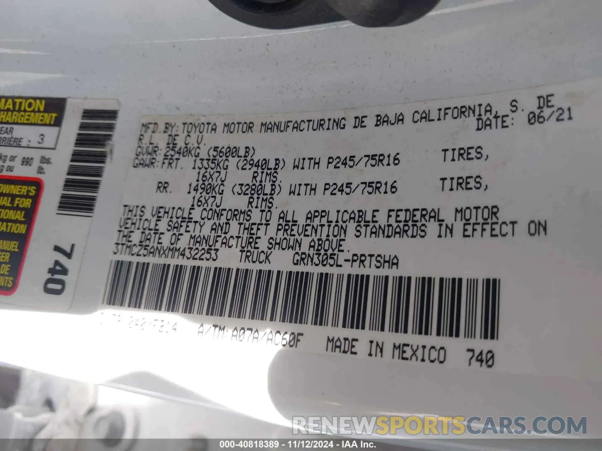 9 Photograph of a damaged car 3TMCZ5ANXMM432253 TOYOTA TACOMA 2021