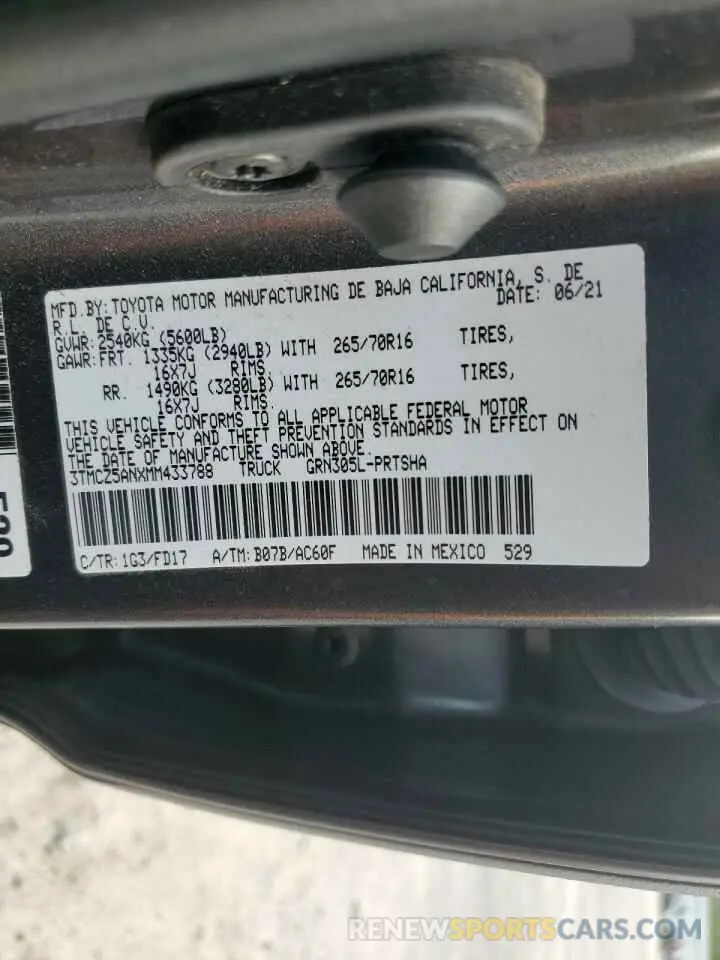 14 Photograph of a damaged car 3TMCZ5ANXMM433788 TOYOTA TACOMA 2021