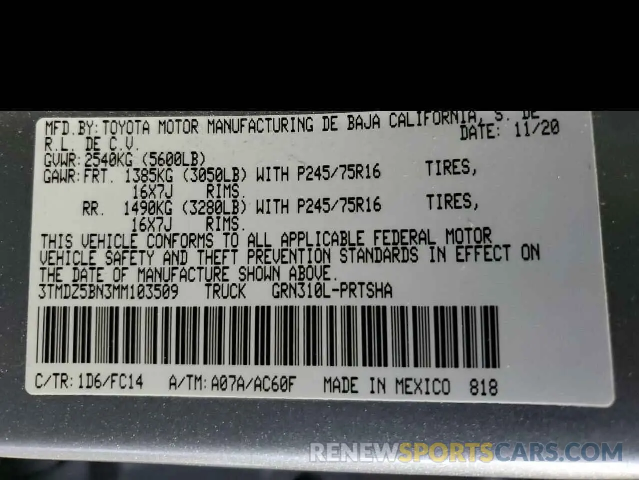 13 Photograph of a damaged car 3TMDZ5BN3MM103509 TOYOTA TACOMA 2021