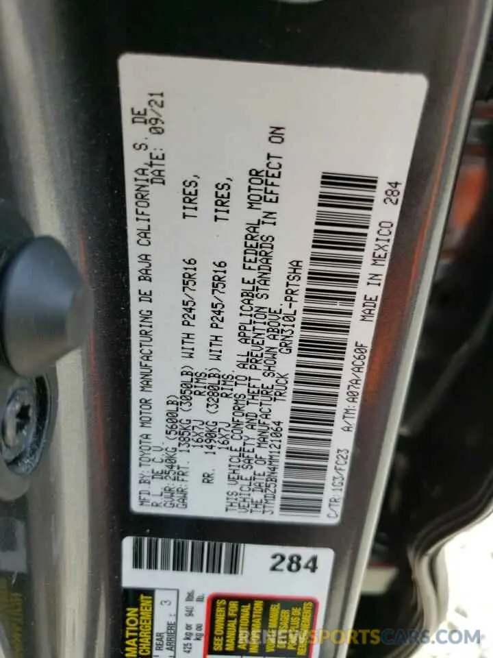 12 Photograph of a damaged car 3TMDZ5BN4MM121064 TOYOTA TACOMA 2021